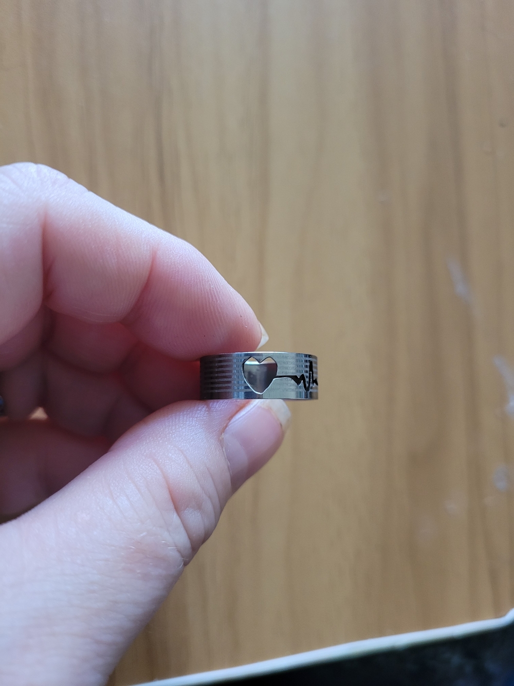 👻BUY 1 GET 1 FREE👻Stainless Steel Heart & Heartbeat Ring Size 7